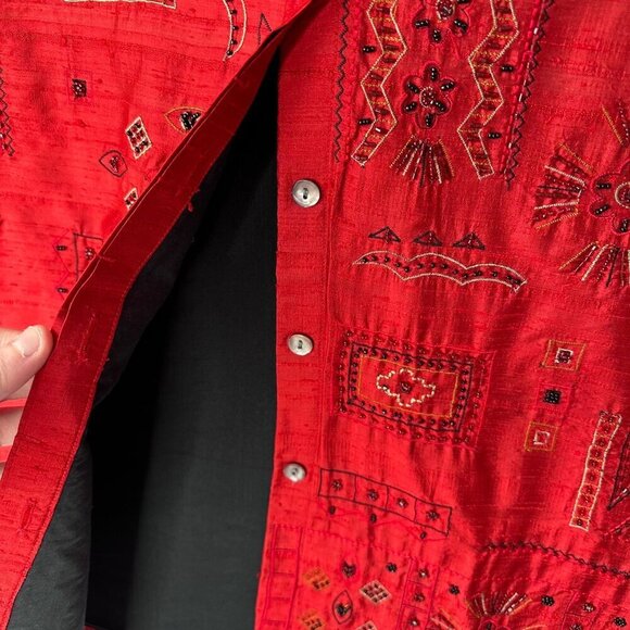 Chicos Design Vintage Silk Beaded Embroidered Art To Wear Jacket Size XS (0) Red - Picture 6 of 12